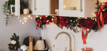 white and gold kitchen appliances for Christmas