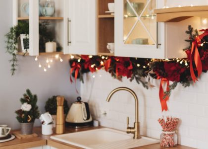 white and gold kitchen appliances for Christmas