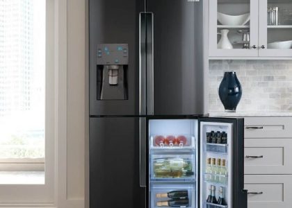 kitchen with black stainless appliances