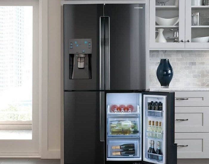 kitchen with black stainless appliances